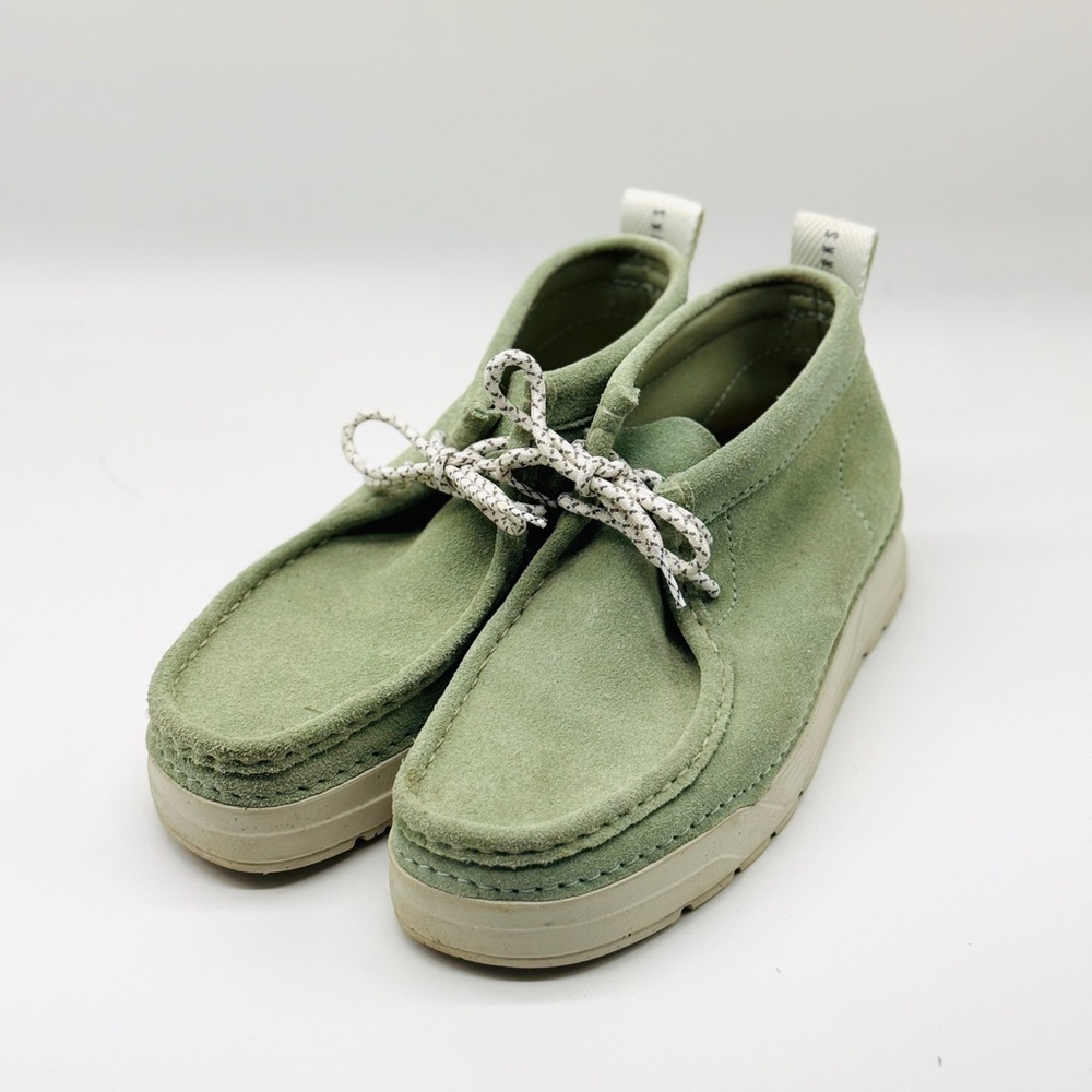 Clarks Light Sage Green Suede Moccasin Sneakers